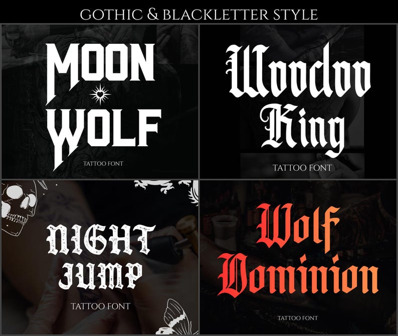 1290 Gothic lettering stamps, Procreate fonts for Tattoo & Streetwear design, Procreate calligraphy kit