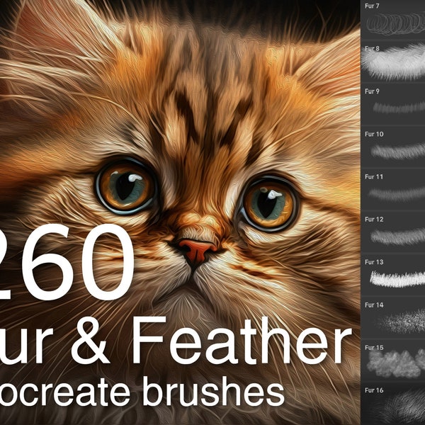 260 Fur & feather brushes, Procreate brush bundle, iPad brushes, Fur Procreate, Feather stamps, Fur brushset, Animal Procreate Digital brush