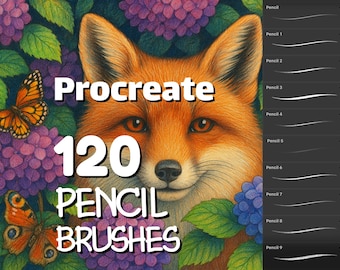 120 Pencil brushes, Graphite Procreate brushes for Fine art, Pen digital sketching, Color swatches
