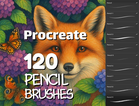 120 Pencil brushes, Graphite Procreate brushes for Fine art, Pen digital sketching, Color swatches