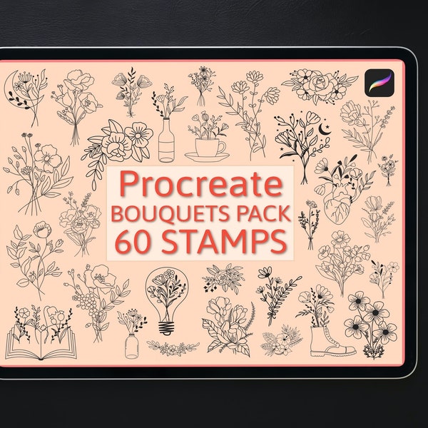 60 Bouquet stamps bundle, Procreate stamps, Procreate brushes, Flowers stamps pack, iPad brushes, Digital stamps set, Brush for Procreate