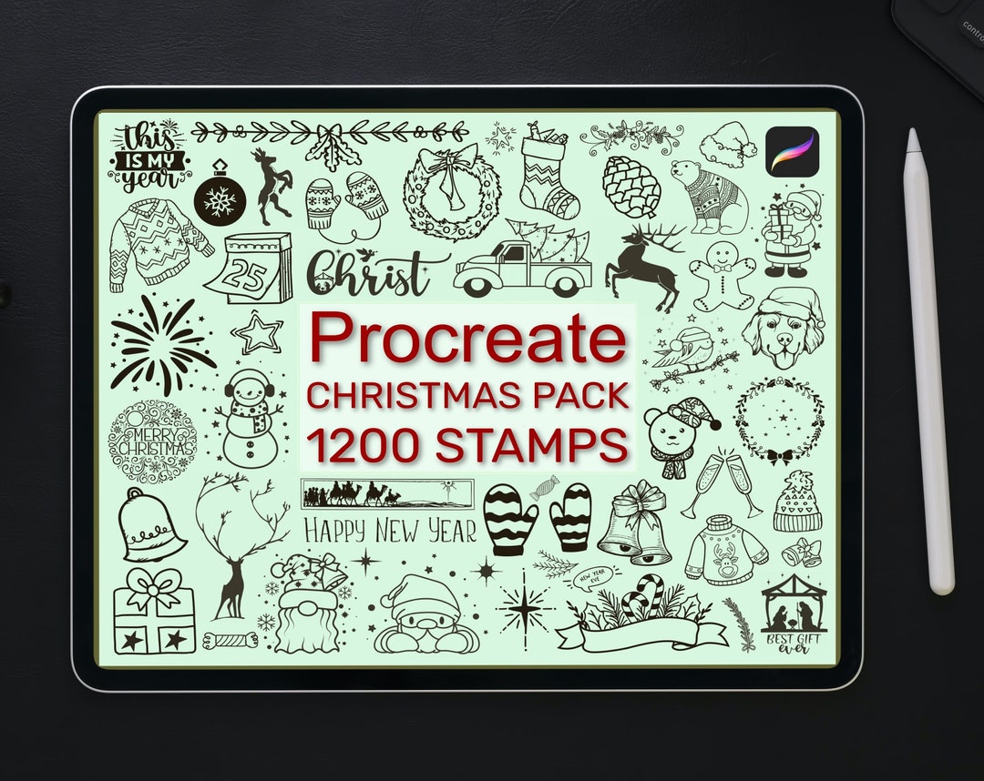 1200 Christmas Stamps, Winter Procreate Brushes for Festive ...