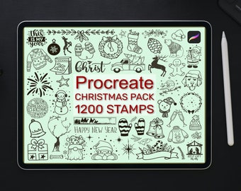 Pakiet 1200 znaczków świątecznych, znaczki Procreate, pędzle Procreate, znaczki zimowe, pakiet pędzli iPad, zestaw znaczków Mikołaja, paleta Eve Procreate