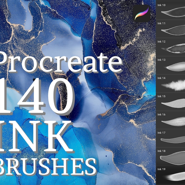 140 Ink Brushes, Procreate Brushes, iPad Brushes, Alcohol Ink Brushset, Brush for Procreate, Ink Stamps, Glitter Brushes, Ink Farbpalette