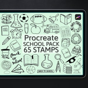 65 School stamps bundle, Procreate stamps, Procreate brushes, Education stamps, iPad brushes set, Teacher stamps, Book digital stamps pack