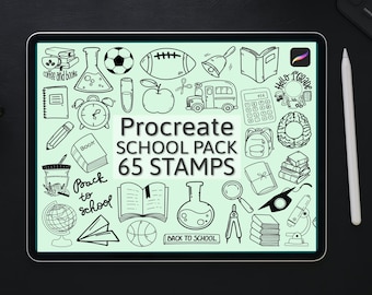 65 School science stamps, Books Procreate brushes for Teacher planning & Classroom design, Educational clipart