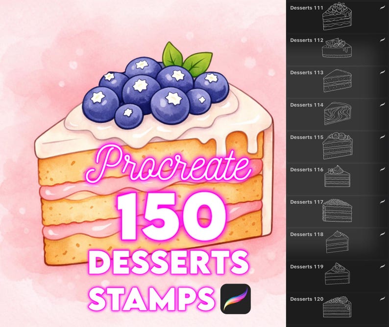 750 Food and drinks stamps bundle for Procreate