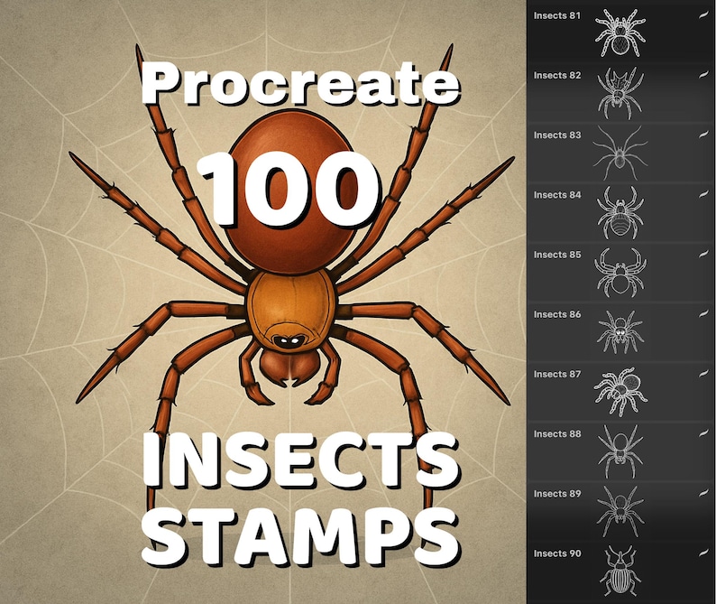 Procreate 100 Insect stamps, includes spiders, bees, ants, flies