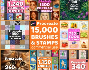 15,000 Procreate brushes & stamps, Whole shop bundle, Botanical brush set, Animal stamps pack