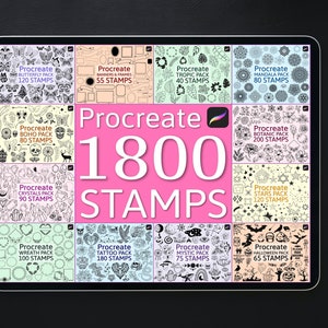 1800 Stamps bundle, Procreate stamps, Procreate brushes, Botanic stamps set, Boho iPad brushes, Mystic crystals stamps, Mandala tattoo stamp