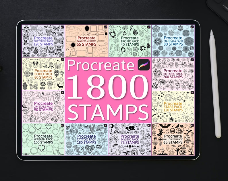 1800 digital stamps bundle for Procreate