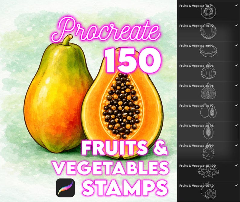 750 Food and drinks stamps bundle for Procreate