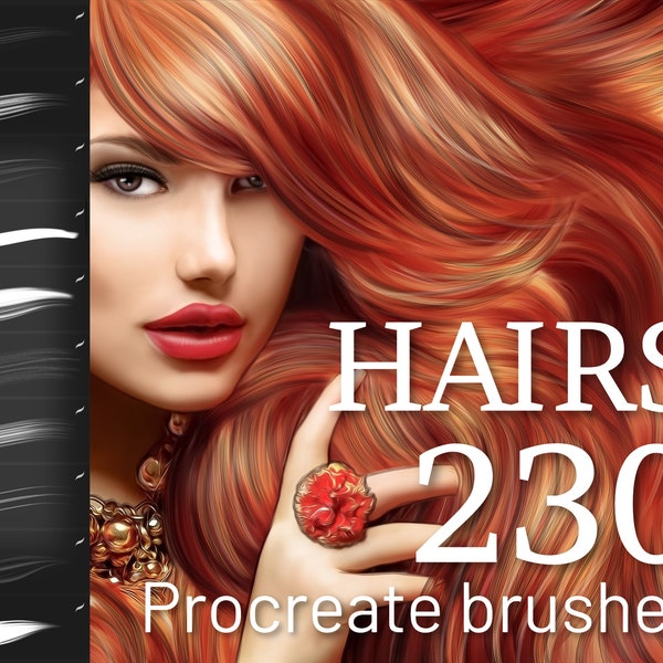 230 Hair brushes, Procreate brush bundle, iPad brushes, Hairstyle stamps, Hair brushset, Curls brushes, Digital brush, Portrait brushes pack