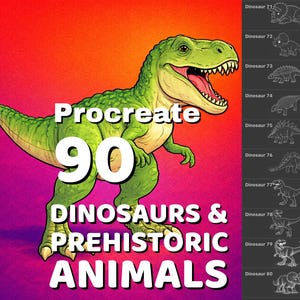 Procreate 90 Dinosaurs stamps, prehistoric animals stamps, dragon scale brushes
