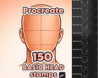 150 Basic head stamps for Portrait construction & Character illustration, Head Procreate brushes, Drawing toolkit