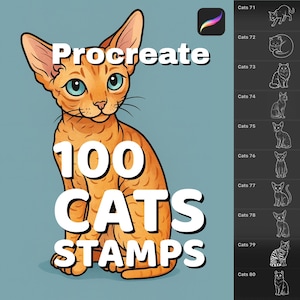 100 Procreate cat stamps bundle: various breeds & poses for digital pet portraits, Procreate brushes