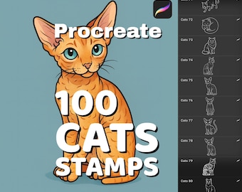 100 Procreate cat stamps bundle: various breeds & poses for digital pet portraits, Procreate brushes