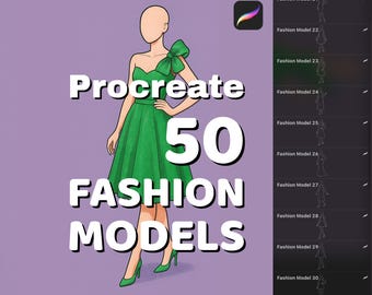 50 Fashion model stamps, Procreate brushes for couture illustration, Female poses, Procreate body figure