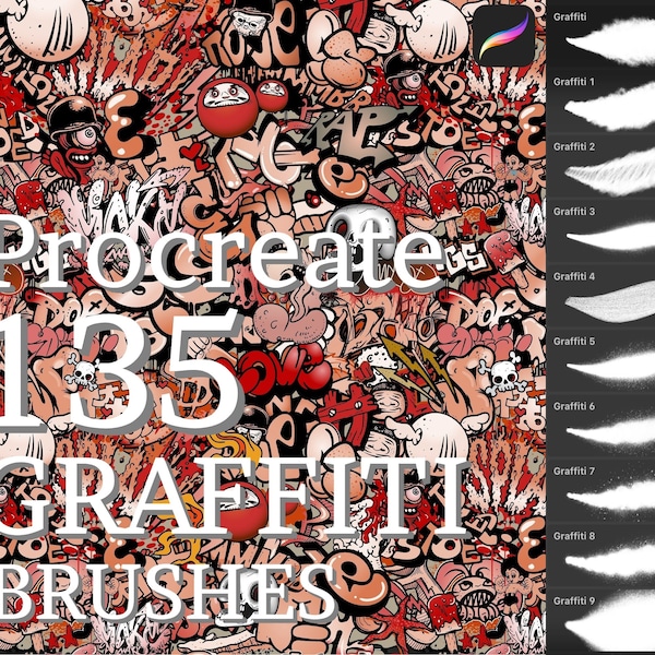 135 Graffiti Pinsel, Procreate Pinsel, iPad Pinsel, Graffiti Pinselset, Digitale Beschriftung, Procreate Bundle, Graffiti Spray Stamps Pack