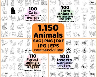 1150 zwierząt w mega pakiecie, SVG PNG EPS, wektory clipart z ptakami leśnymi, pliki do cięcia dinozaurów