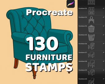 130 Furniture stamps, Home Procreate brushes for Interior design, Realistic home illustrations, Digital architecture
