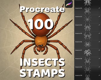 100 Procreate Insektenstempel, Käfer, Pinsel, Spinnen für Tattoo-Designs & Natur-Illustrationen