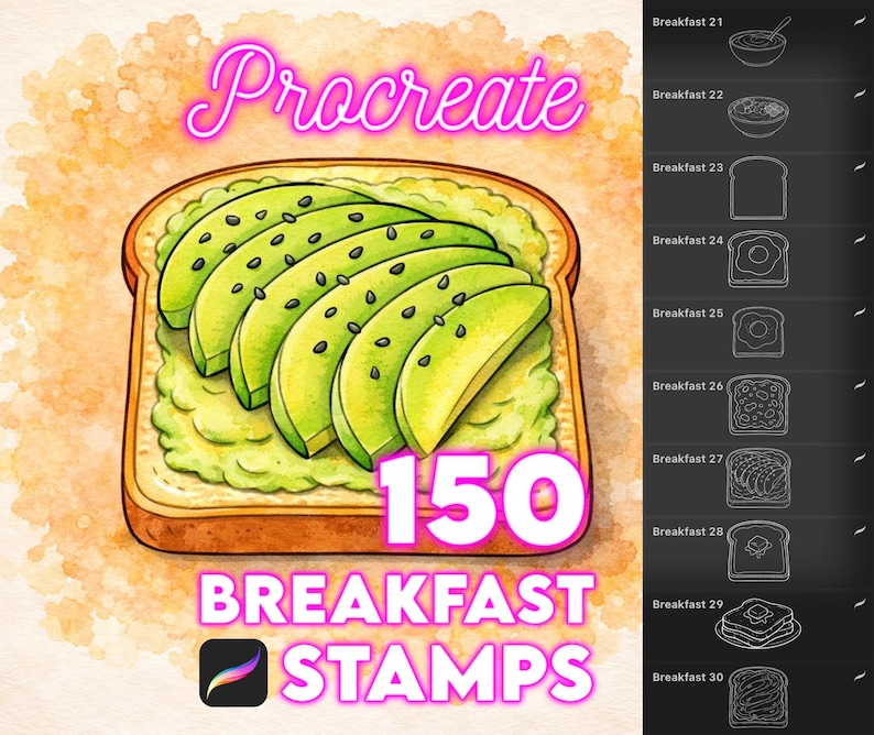 750 Food and drinks stamps bundle for Procreate