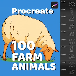 100 sellos de animales de granja para Procreate, pinceles de aves para Procreate, decoración infantil estilo cottagecore, uso comercial