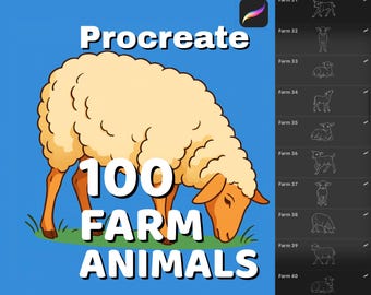 100 Farm animals Procreate stamps, Household birds Procreate brushes, Cottagecore nursery decor, Commercial use