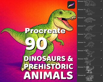 90 Dinosaur stamps & dragon scale brushes for Procreate, Prehistoric digital art kit, Realistic T-Rex