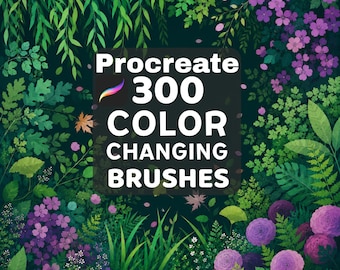 300 Farbwechsel Procreate Pinsel, Natur-Zeichensatz, Laub- und Blätterpinsel, Waldumgebungspaket