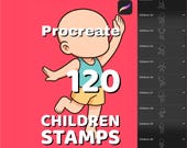 120 Children stamps, Procreate brush pack, Human poses stamps, Body figure brushset