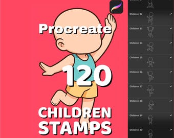 120 Kinderstempel, Procreate Brush Pack, Posenstempel, Körperfigur Pinselset
