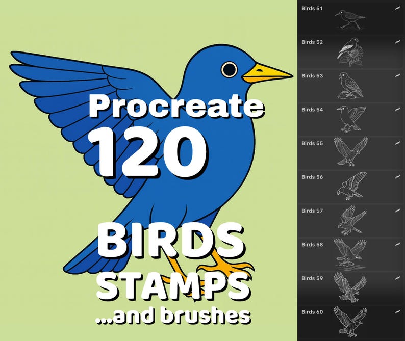 Procreate 120 Birds stamps and brushes
