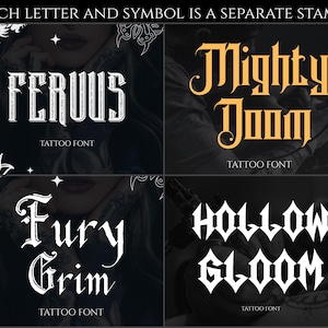1290 Gothic lettering stamps, Procreate fonts for Tattoo & Streetwear design, Procreate calligraphy kit