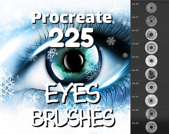 225種類の目Procreateブラシセット、リアルなまつ毛と眉毛のスタンプ、解剖学ポートレート、Procreateメイクアップセット