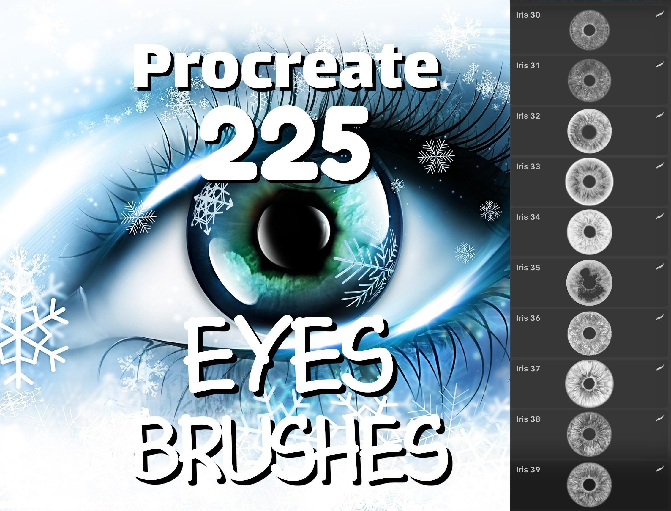 225 pinceles de ojos para Procreate en iPad – Pestañas, cejas, iris y sellos de maquillaje | Set de retrato