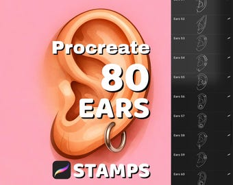 80 Ohrstempel für Portrait design, Gesicht Anatomisch Procreate Pinsel, Piercing Zeichen-Werkzeuge