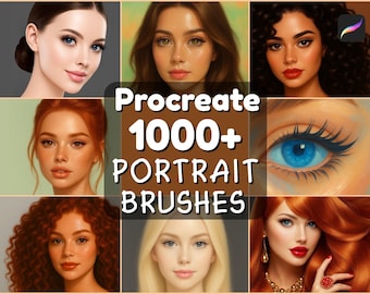 1000 Ultimate Portrait brushes, Procreate brushes for Digital makeup, Hairs & Eyes stamps, Skin retouch
