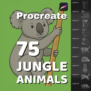 75 Jungle animal Procreate stamps, Safari animal brushes for Illustration & stickers, Tropic birds pack