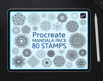 Zestaw 80 znaczków Mandala, znaczki Procreate, pędzle Procreate, pędzle iPad, pakiet znaczków, pędzel do Procreate, symbol jogi, święta geometria