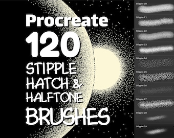 150 Voluminöse Pinsel für Procreate, Stipple Halftone & Hatch Effekte, Dots Brushset, Tattoo schattierende Pinsel