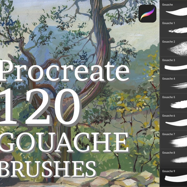 120 Gouache brushes, Procreate brushes, iPad brushes, Gouache brushset, Digital brushes, Gouache stamps pack, Realistic brush for Procreate