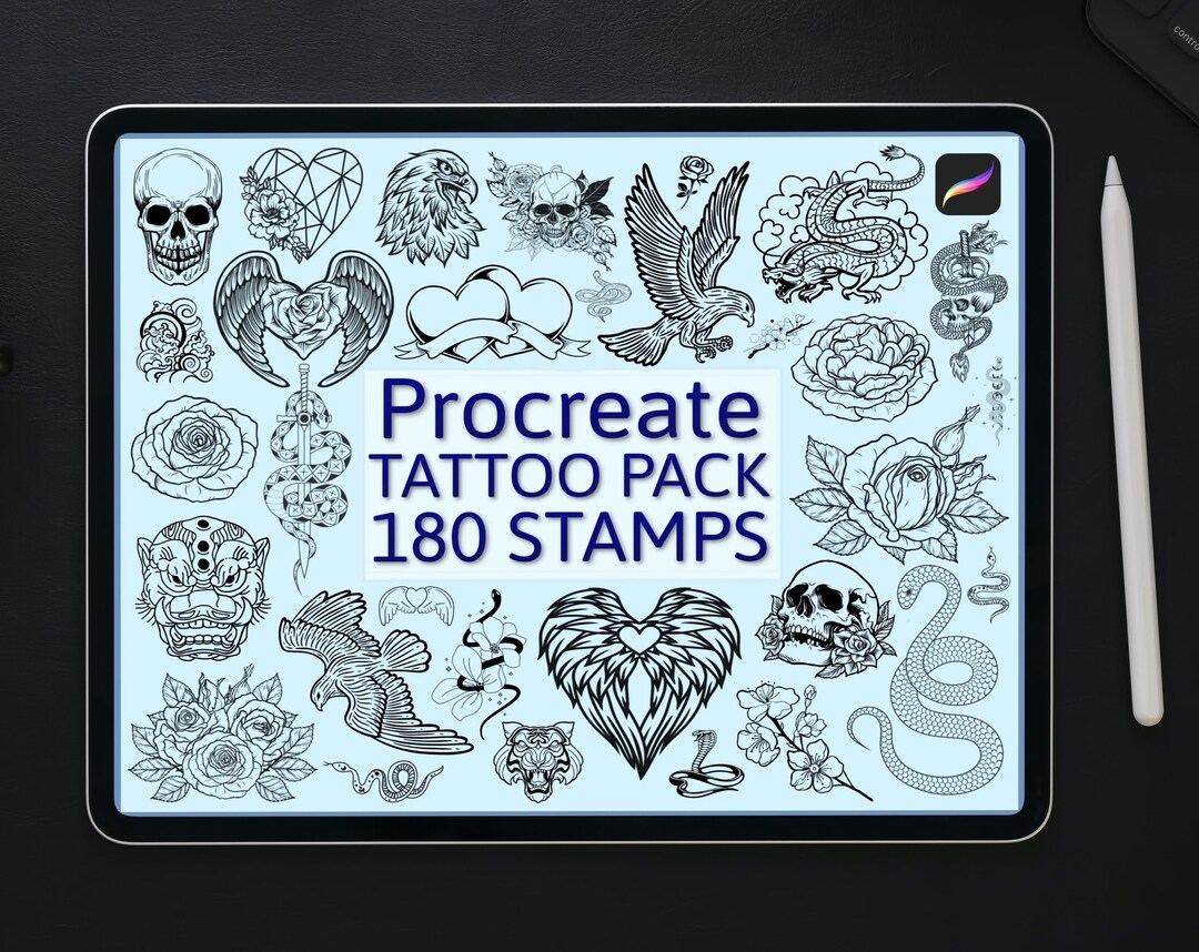 180 Old School Tattoo Procreate Stamps, Traditional Flash Skulls ...