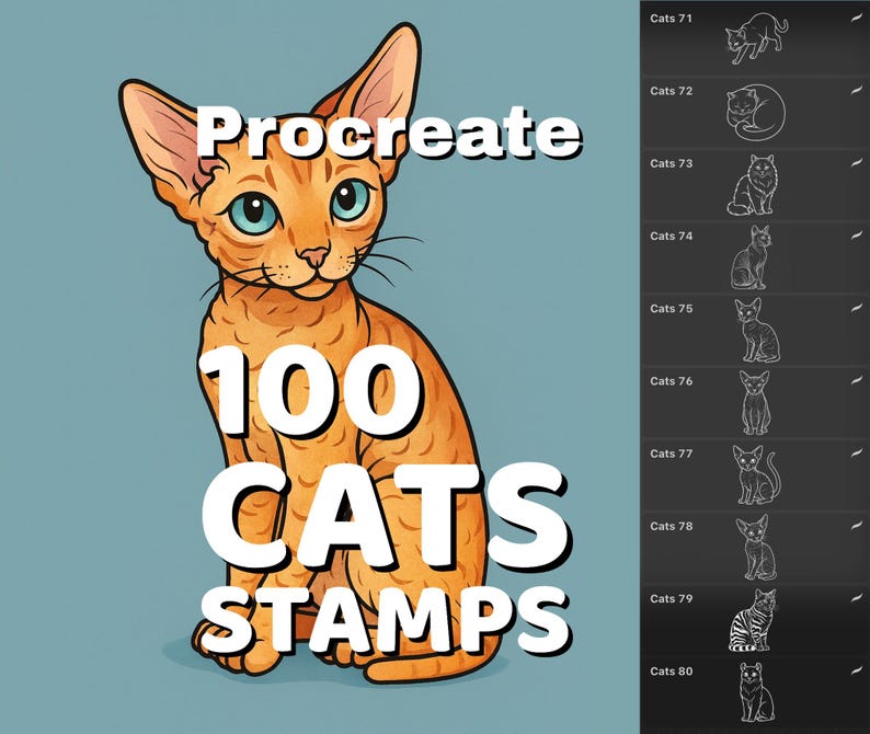 Procreate 100 Cats stamps