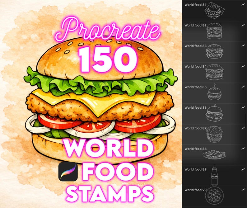 750 Food and drinks stamps bundle for Procreate
