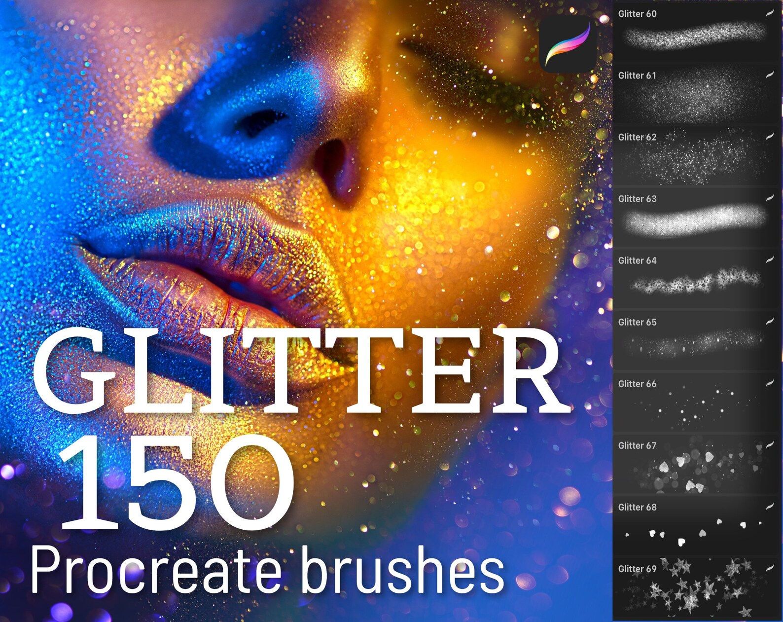 150 Glitter Brushes, Procreate Brushes, iPad Brushes, Digital Portrait