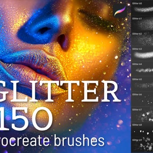 150 Glitter brushes, Procreate brushes, iPad brushes, Digital portrait brushes pack, Shimmer brush for Procreate, Sparkling brushes bundle