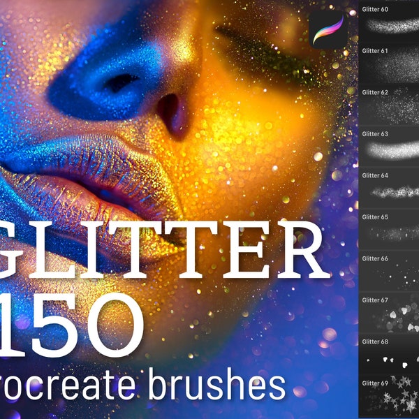 150 pennelli Glitter, pennelli Procreate, pennelli iPad, pacchetto pennelli per ritratti digitali, pennello Shimmer per Procreate, pacchetto pennelli scintillanti