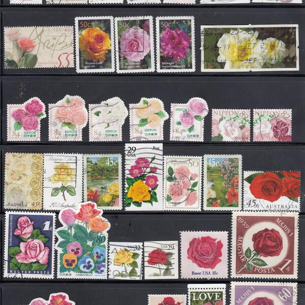 Used   stamps-- flower- rose -from multiple countries, multiple lots and -for Rose lover, artist, crafting, scrapbooking